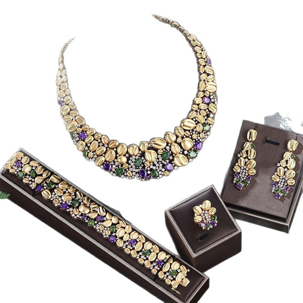 Exaggerated Necklace And Earring Wedding Set, Luxurious And Fashionable
