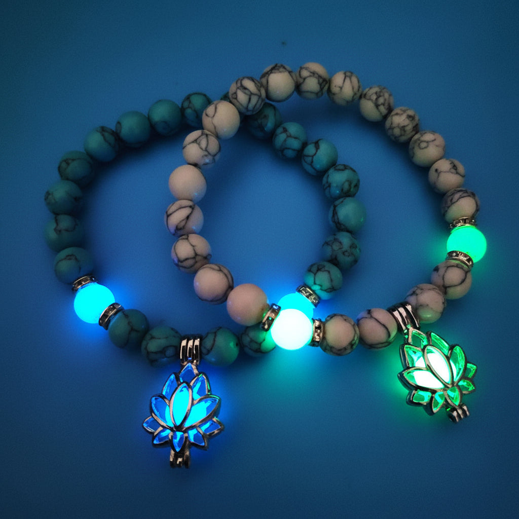 Energy Luminous Lotus Natural Stone Bracelet Yoga Healing Luminous Glow In The Dark Charm Beads Bracelet For Men Women Prayer Buddhism