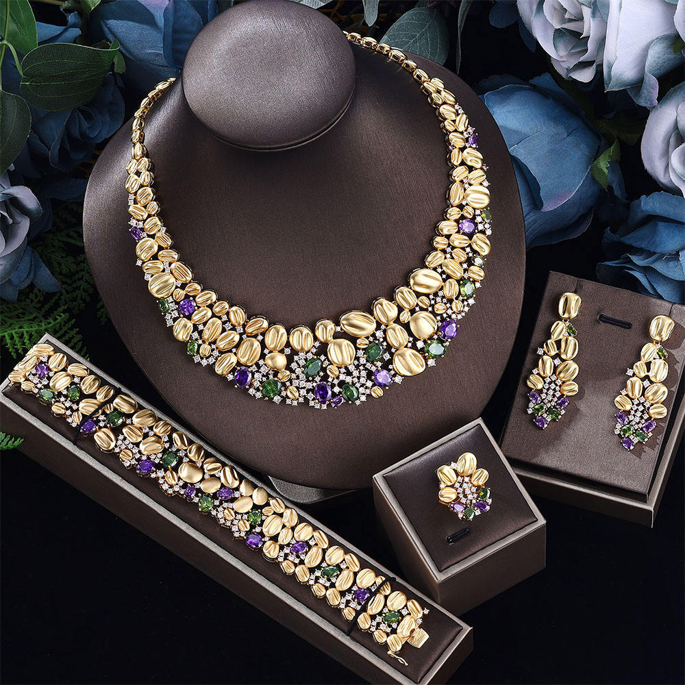 Exaggerated Necklace And Earring Wedding Set, Luxurious And Fashionable