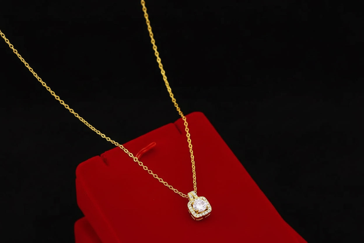 Fashion Jewelry Set Zircon Gem Pendant Chain Choker Necklace For Women Gold Color Stud Earring Statement Wedding Ring