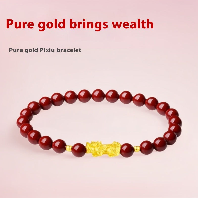 Gold Pure Gold Pi Xiu Bracelet Female Cinnabar