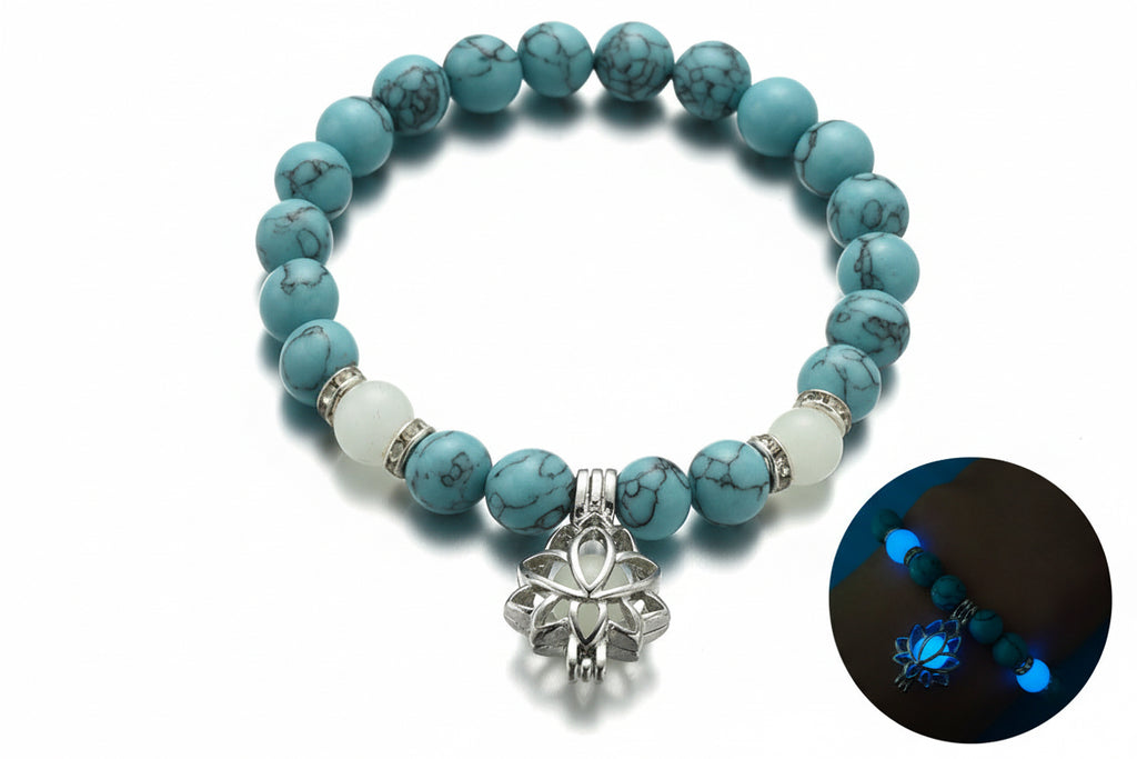 Energy Luminous Lotus Natural Stone Bracelet Yoga Healing Luminous Glow In The Dark Charm Beads Bracelet For Men Women Prayer Buddhism