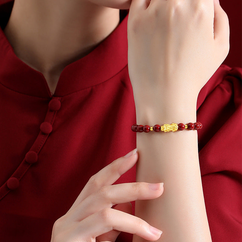 Gold Pure Gold Pi Xiu Bracelet Female Cinnabar
